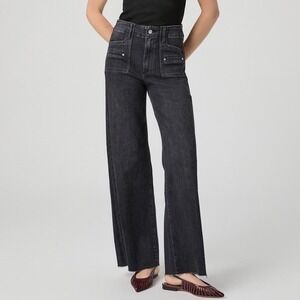 Paige Anessa 31 High Rise Wide Leg Jeans Space Black‎ Patch Pockets 24